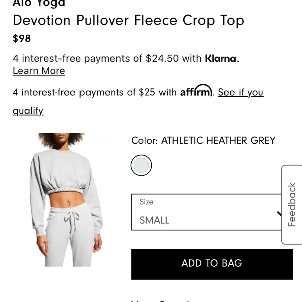 Alo Yoga Devotion Pullover Fleece Crop Top